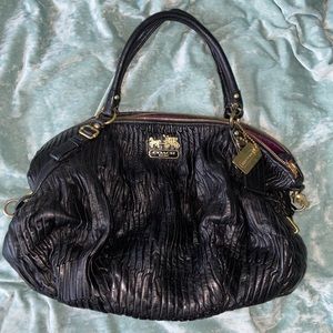 100% Black Madison Gathered Leather Lindsey Coach Tote